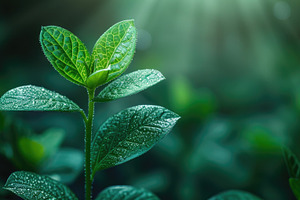 Fresh green plant sprout with dew drops in sunlight and natural, a Nature Photo by José Manuel Gelpi