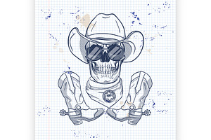 Sketch, Skull With Cowboy