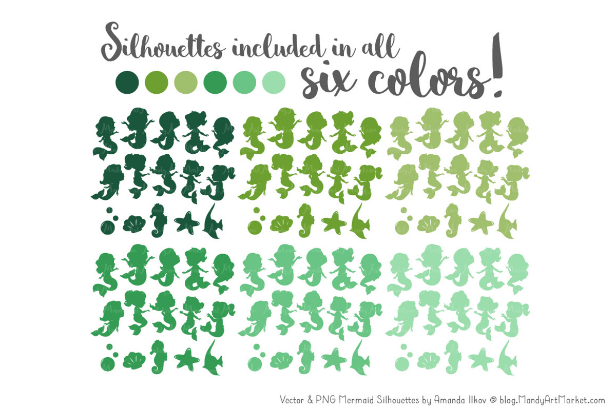 Shades of Green Mermaid Clipart, an Illustration by Amanda Ilkov (Photo 3 of 3)