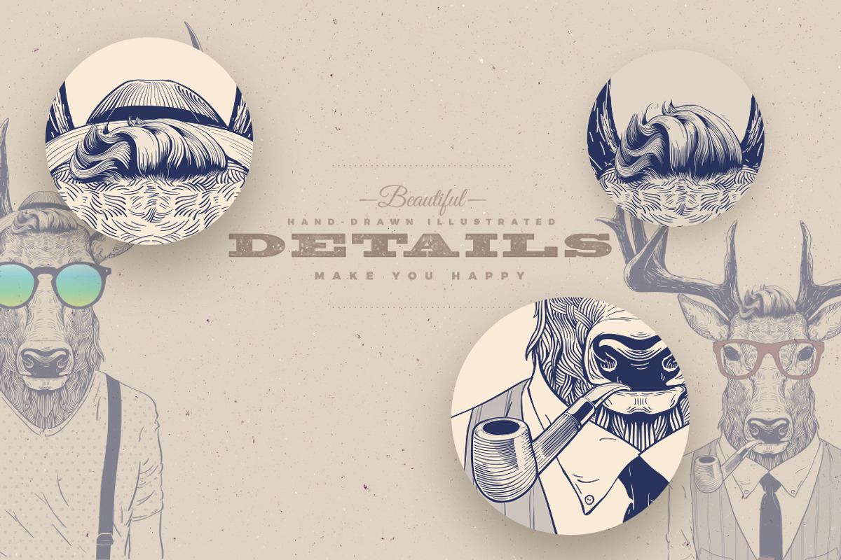 Hipster Deer Characters, a Work Illustration by blauananas (Photo 6 of 8)
