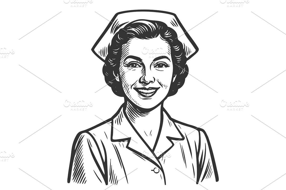 Vintage Nurse Portrait engraving, a Healthcare Illustration by AlexArt