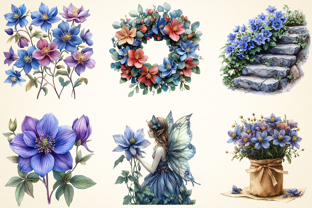Spring Columbine Flower Clipart, a Work Illustration by OK Design (Photo 4 of 5)