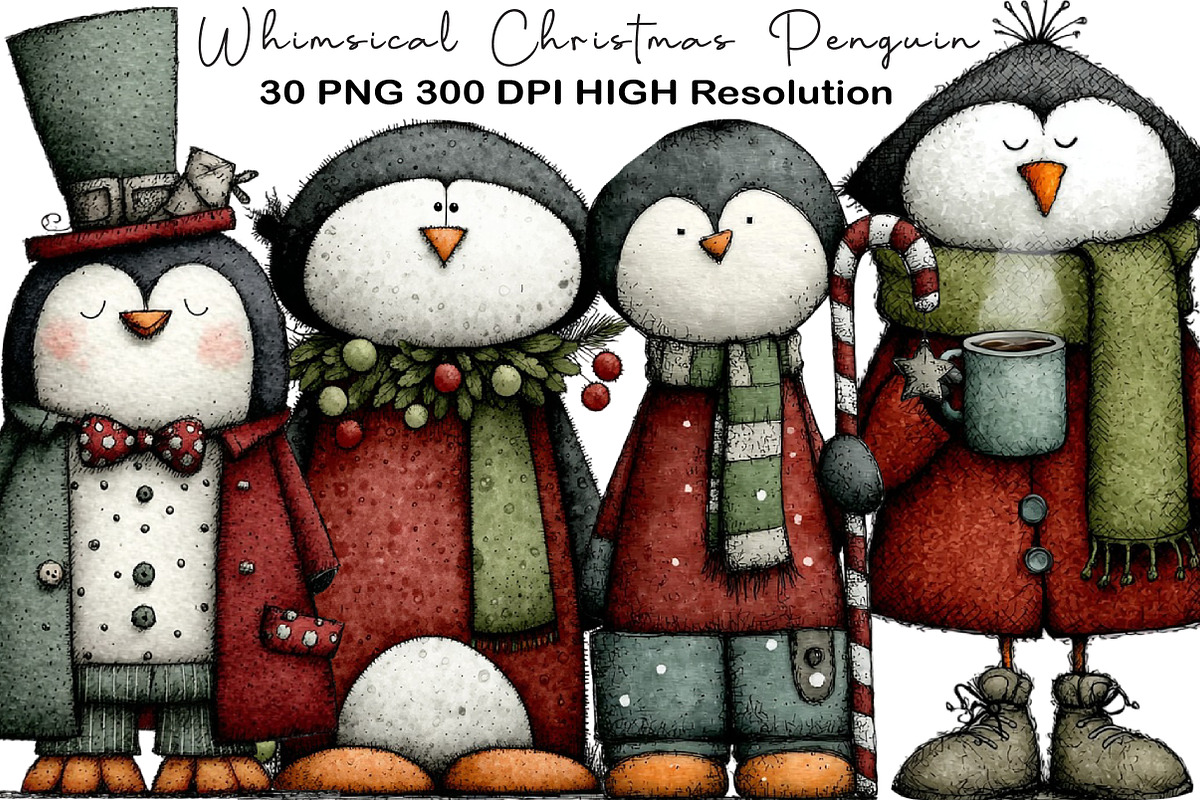 Whimsical Christmas Penguin Clipart, an Animal Illustration by Black Bird Studio (Photo 1 of 6)