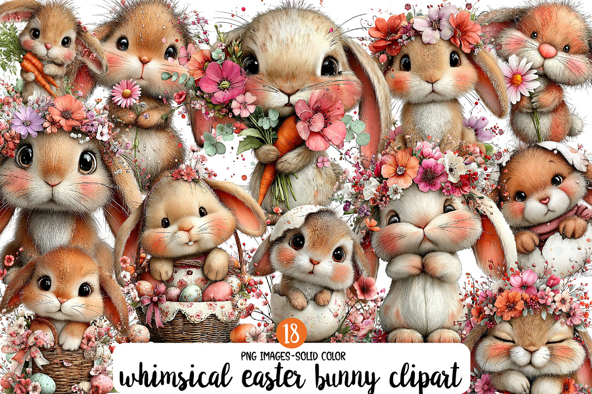 whimsical easter bunny clipart, an Illustration by Designworld (Photo 1 of 4)