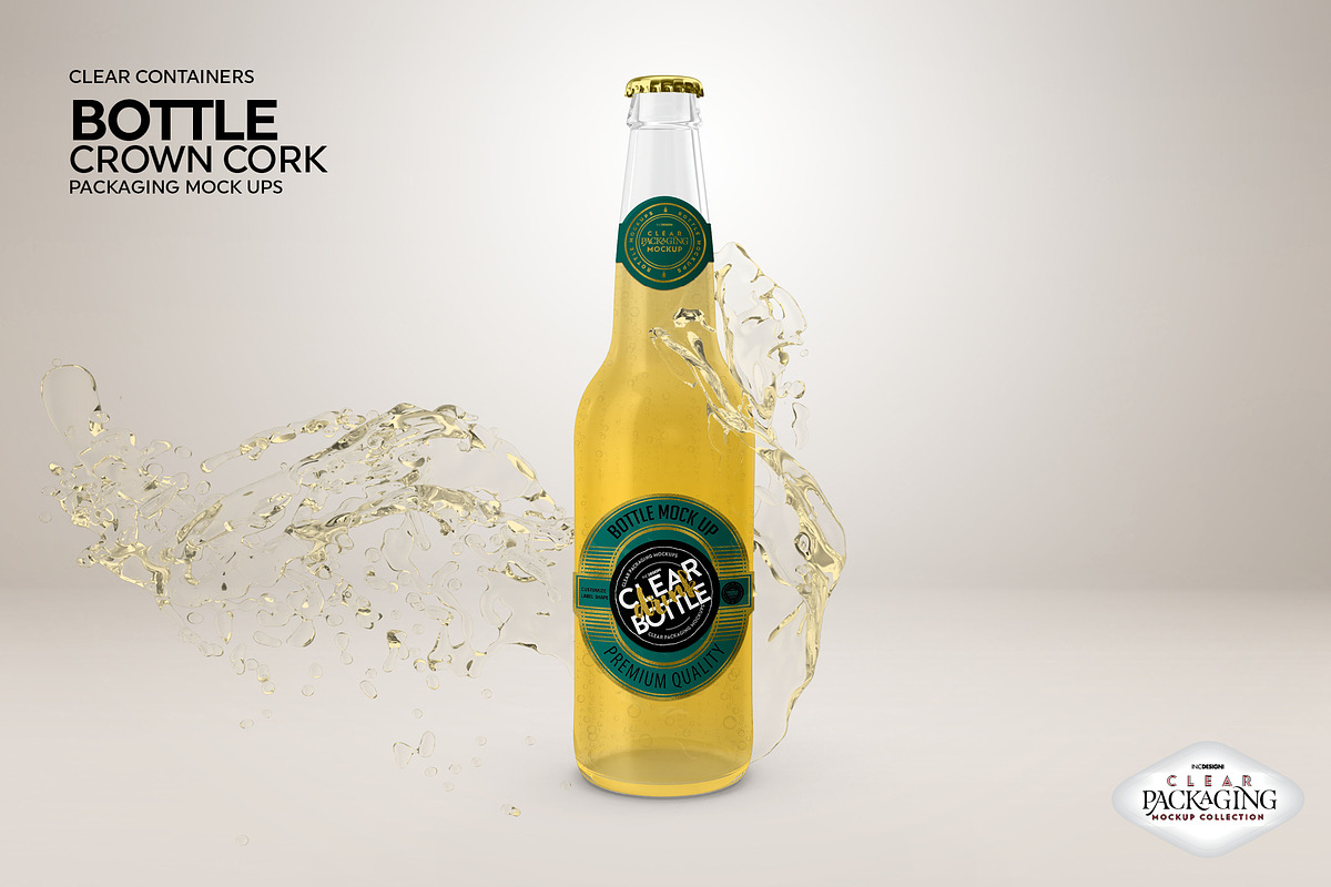 Clear Bottle with Crown Cork Mockup, a Cups & Container Mockup by INCDesign (Photo 7 of 9)