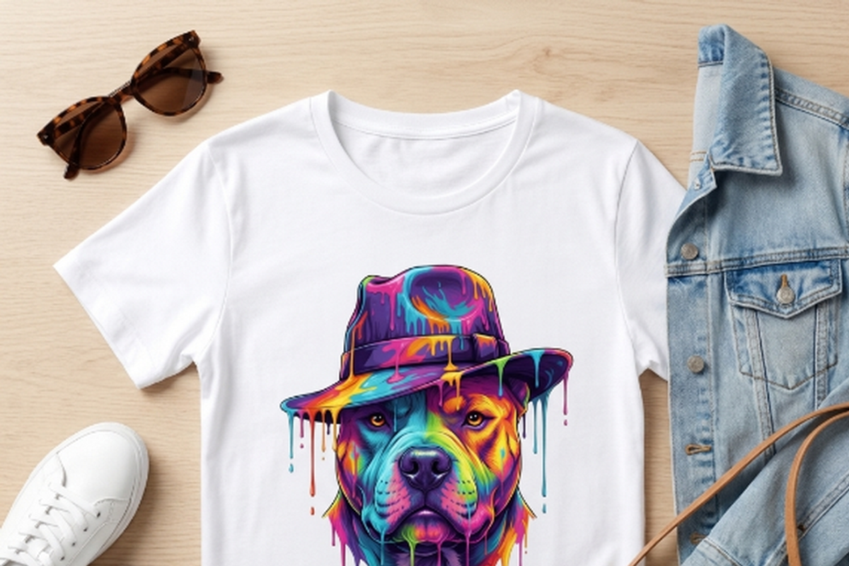 Colorful Pitbull Fedora Art, a Shirt Mockup by Vector Stall (Photo 5 of 15)