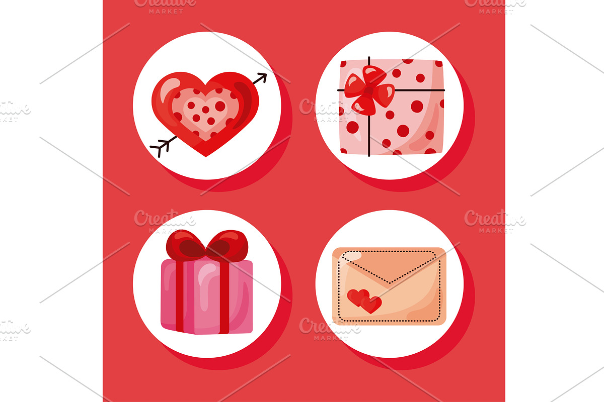 four valentines day icons, an Illustration by studiogstock