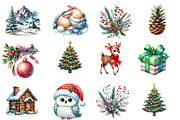 Watercolor Woodland Christmas Clipar, an Illustration by Designworld (Thumbnail 2 of 5)