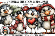 Whimsical Christmas Bird Clipart, an Illustration by OK Design (Thumbnail 1 of 6)