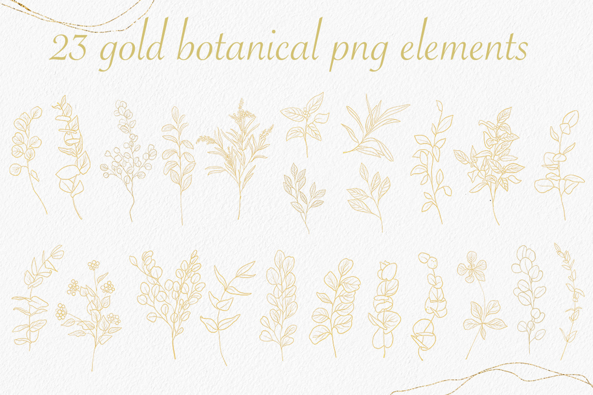 Greenery set, watercolor, gold line, a Decorative Illustration by mArtstore (Photo 3 of 10)