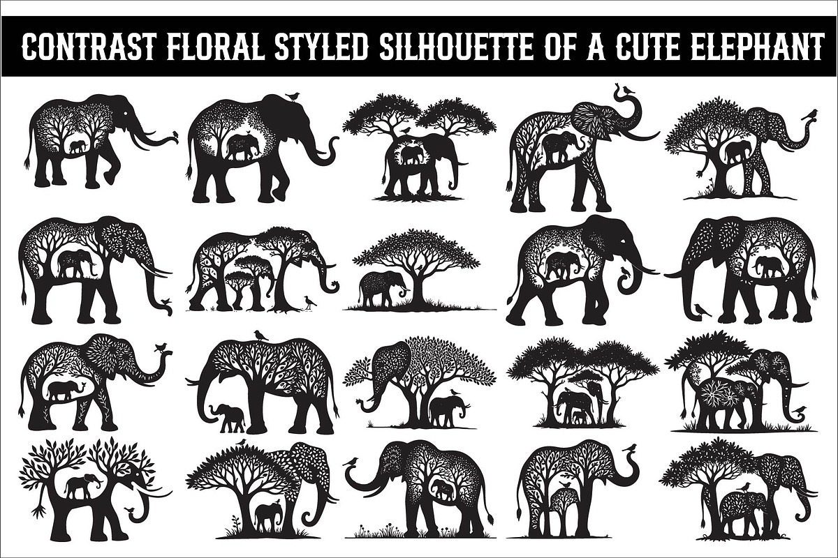 Silhouette of a Cute Elephant vector, an Illustration by Amazin_art (Photo 1 of 21)