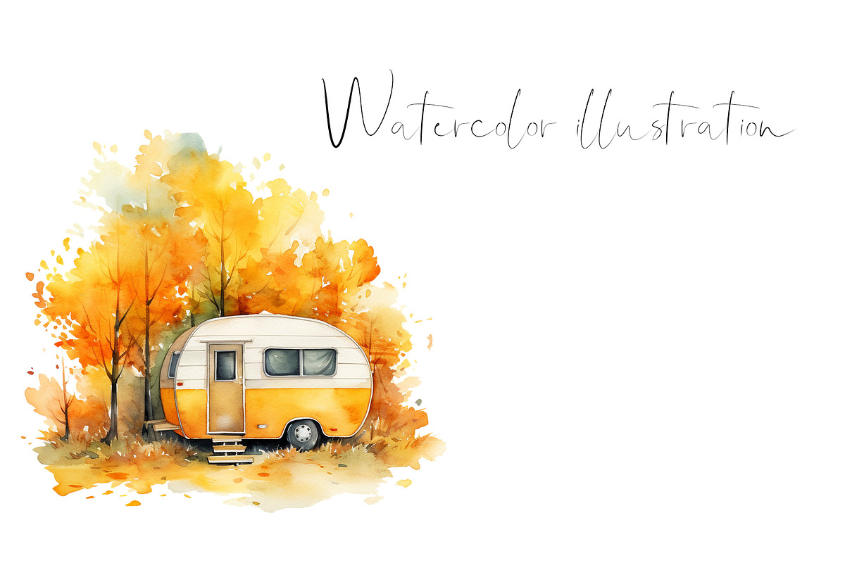 Watercolor fall camping, travel clip, an Object Graphic by KomtsyanTatyanaArt (Photo 3 of 6)