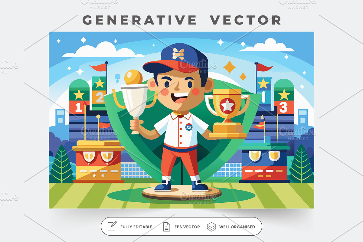 A cartoon character celebrates victo, a Graphic by Iftikhar Alam