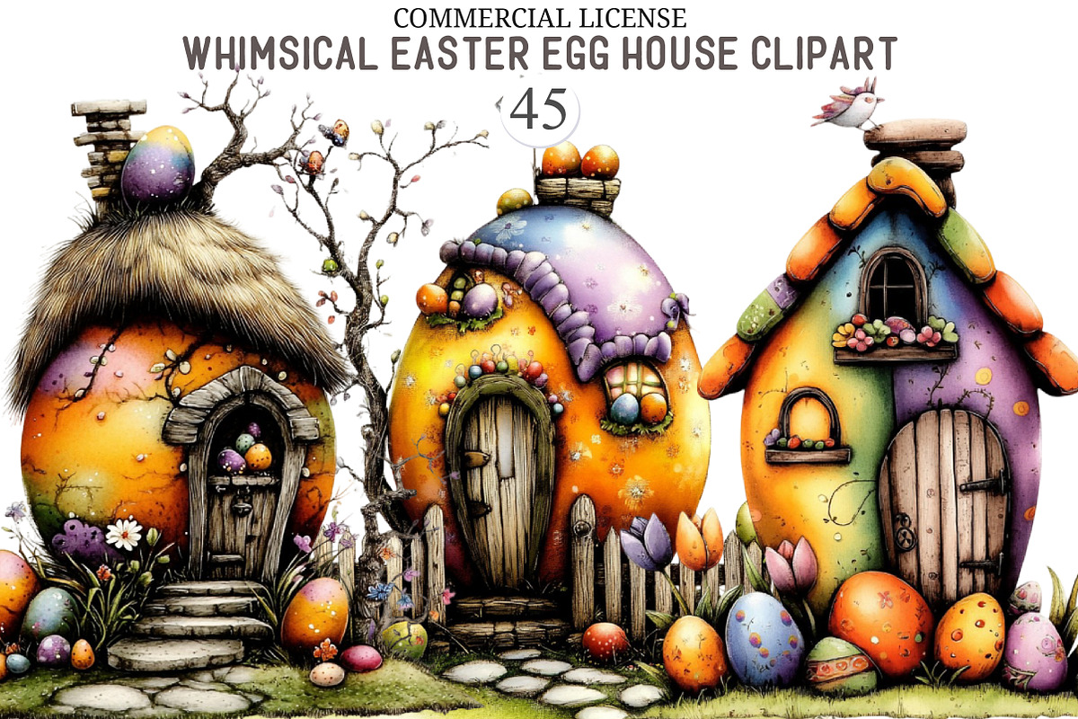 Whimsical Easter Egg House Clipart, an Illustration by designcity5 (Photo 1 of 5)