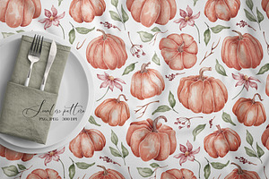 Watercolor Pumpkins Seamless Pattern