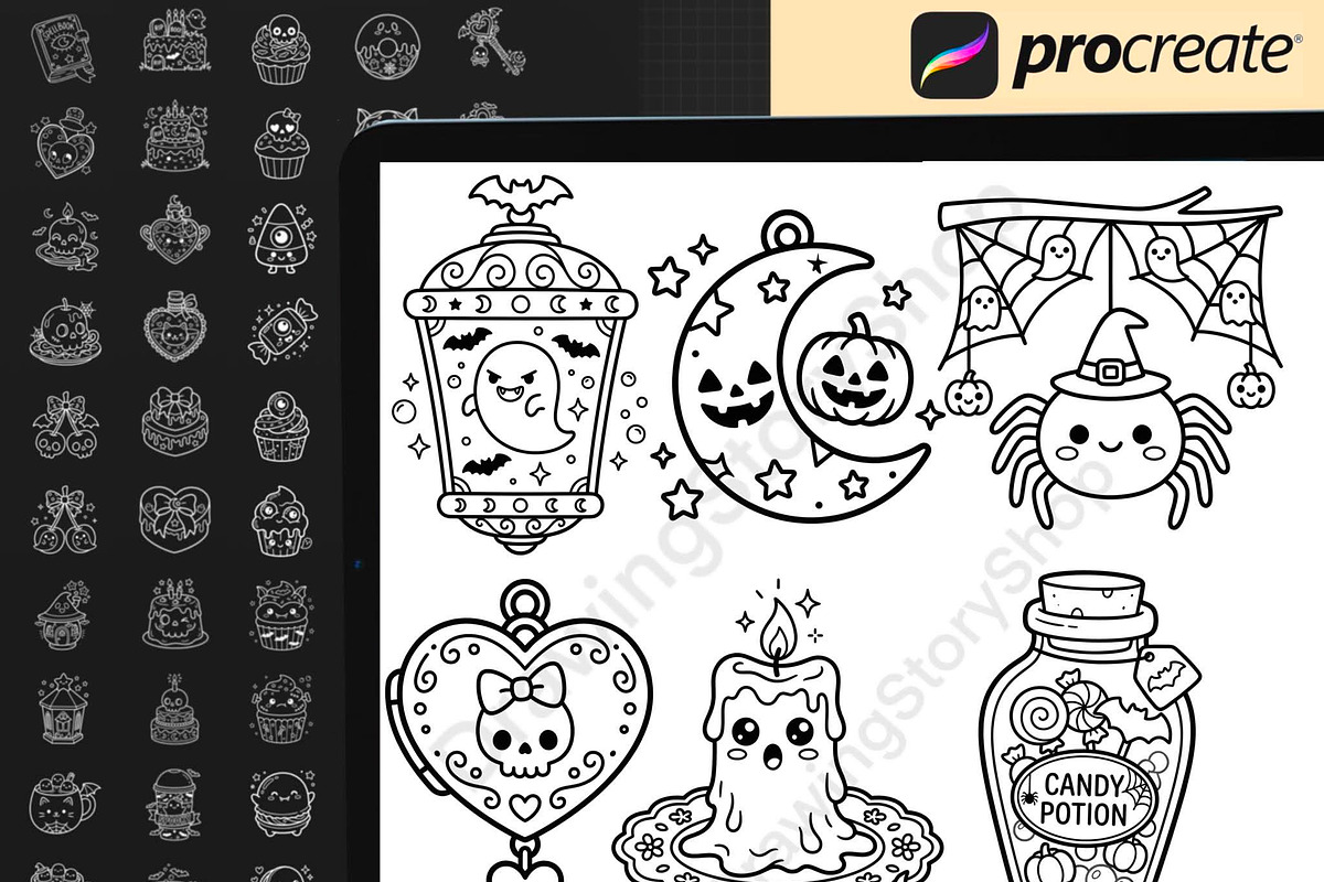 200 Procreate Spooky Doodle Stamps, a Brush Add-On by DrawingStoryShop (Photo 5 of 6)