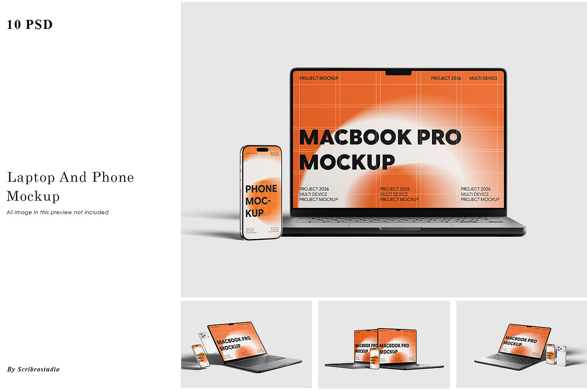 Laptop And Phone Mockup, a Wearable Device Mockup by scribrostudio (Photo 1 of 11)