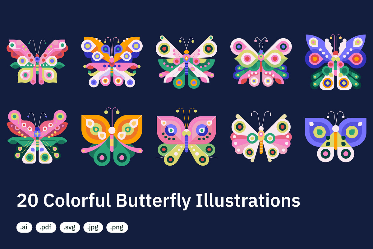 20 Colorful Butterfly Illustrations, an Animal Illustration by crafty (Photo 2 of 3)