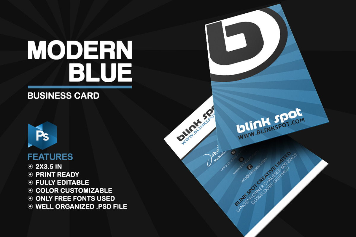 Modern Blue Business Card, a Business Card Template by Marvel (Photo 1 of 6)