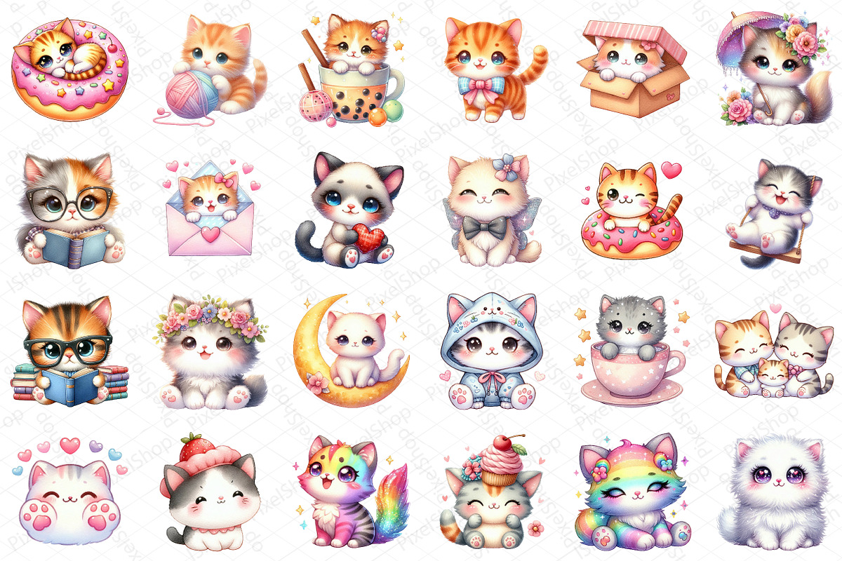 Kawaii Cats and Kitten Clipart, an Illustration by DreamPrint404 (Photo 5 of 6)