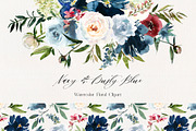 Navy & Dusty Blue Floral Clip Art, an Illustration by whiteheartdesign