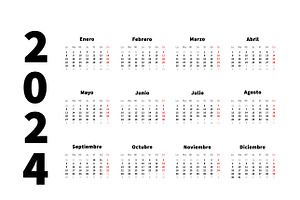 2024 Year Simple Calendar In Spanish