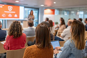 Engaging presentation in a modern office setting, a Business Photo by AlyaAnd
