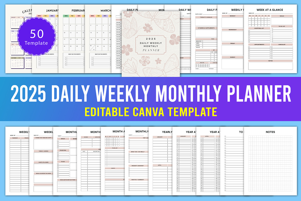 2025 Daily Weekly Monthly Planner, a Stationery Template by Designmela01 (Photo 1 of 5)