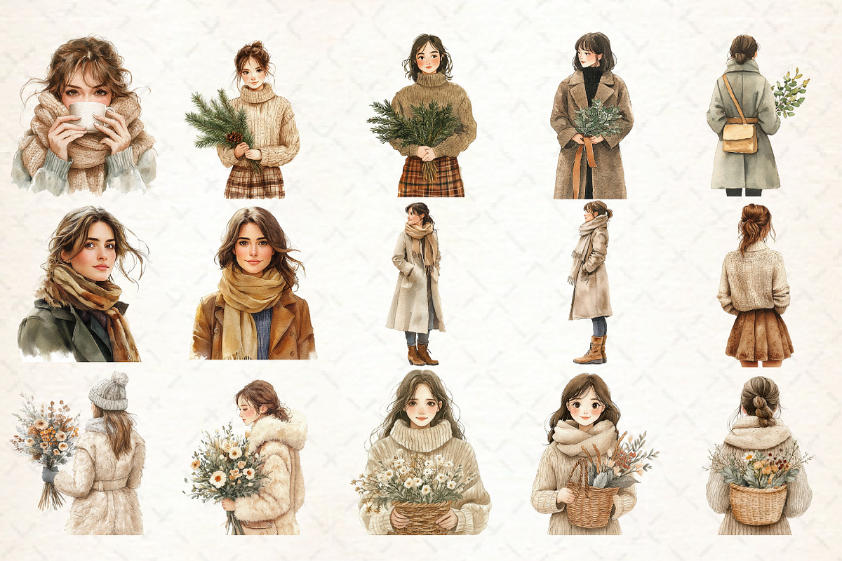 Winter Cottage Girl Watercolor Clipa, an Illustration by Libby Wishes (Photo 2 of 7)