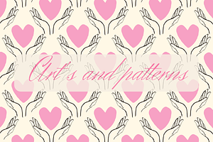 Heart With Hands Seamless Pattern