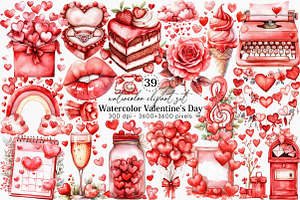 Watercolor Valentine's Day Clipart, an Illustration by Canvas Craft