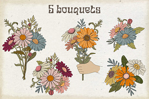 Set Of SVG & PNG Retro Daisies