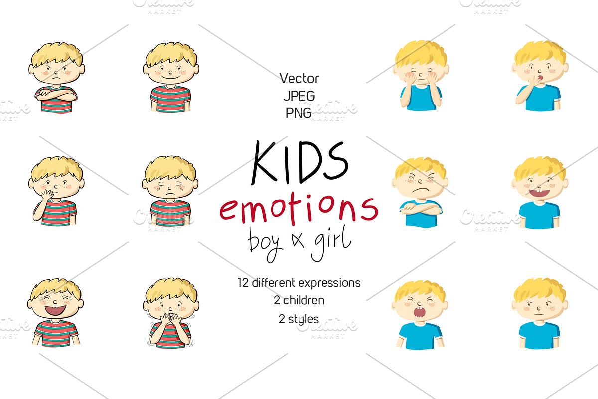 Kids emotions vector illustrations, an Education Illustration by Illustrationsforteachers (Photo 3 of 3)