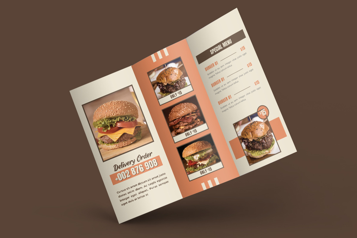 Burger Menu Trifold Brochure, a Brochure Template by Rahardi Creative