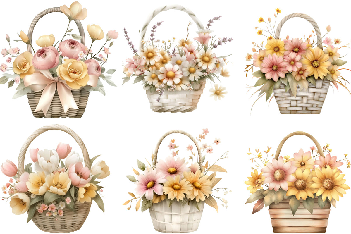 Watercolor Spring Flower Basket, an Illustration by Designking (Photo 5 of 5)