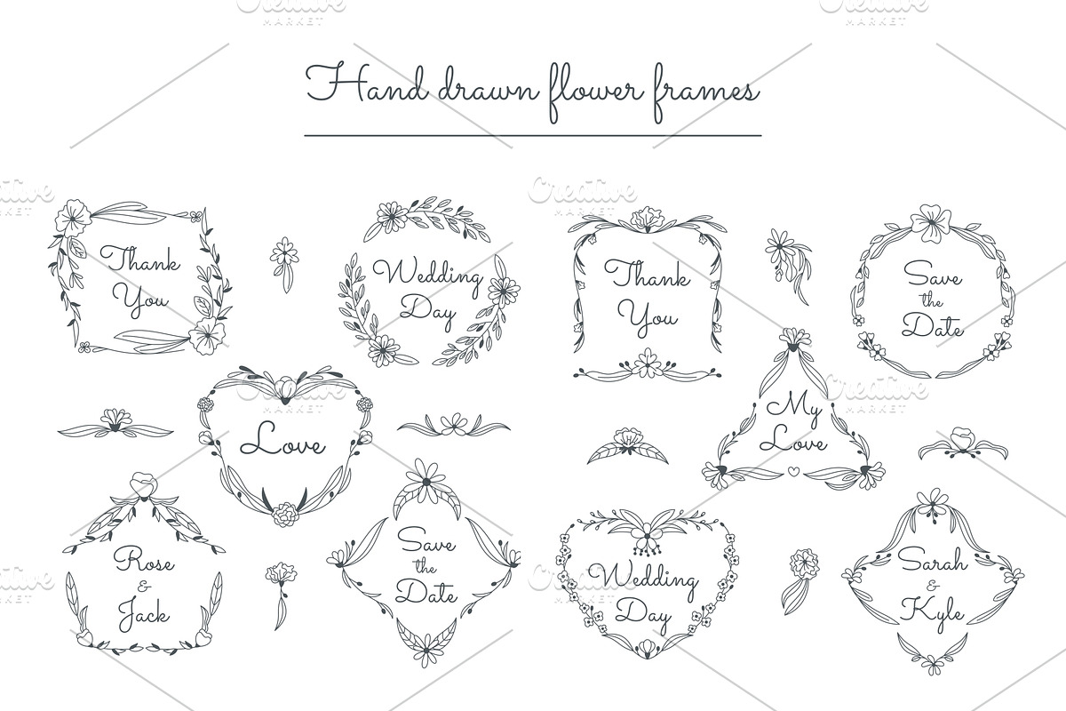 Hand drawn beautiful flower frames, an Object Graphic by Rosa Puchalt