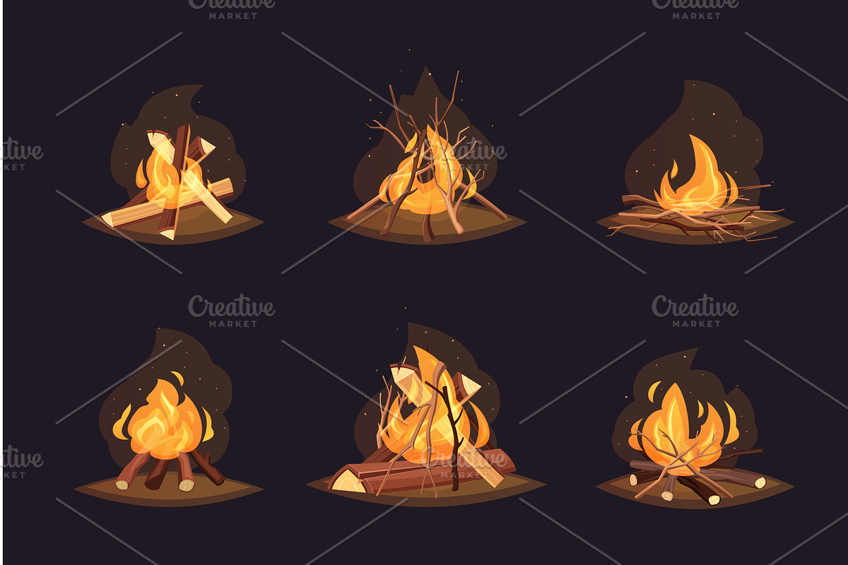Fireplace collection. campfires, an Object Illustration by Multigon