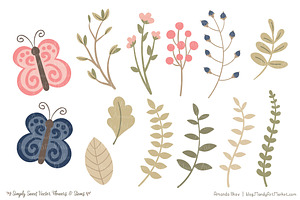 Navy & Blush Flowers Clipart