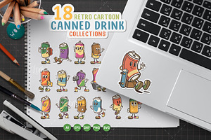 Soda Can Cartoon Varied Poses