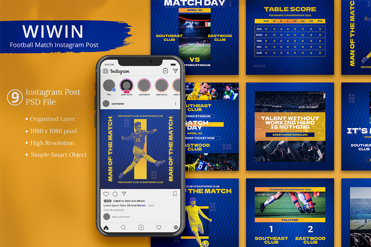 Wiwin Football Match Instagram Post, a Social Media Template by Attype (Photo 1 of 4)