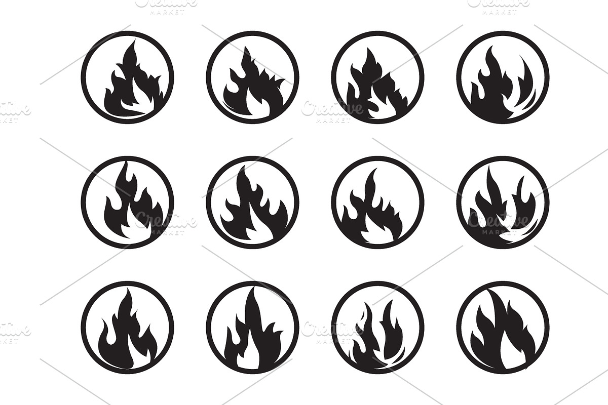 Flat design fire logo set flame, a Branding & Logo Template by Maylianaw28