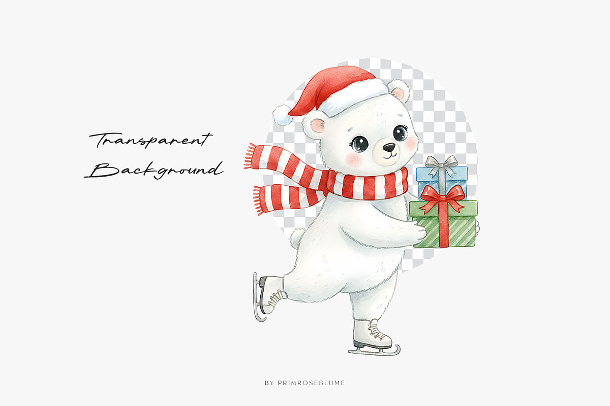 Beary Christmas Watercolor Clipart, a Seasonal Illustration by Primrose Blume (Photo 2 of 2)