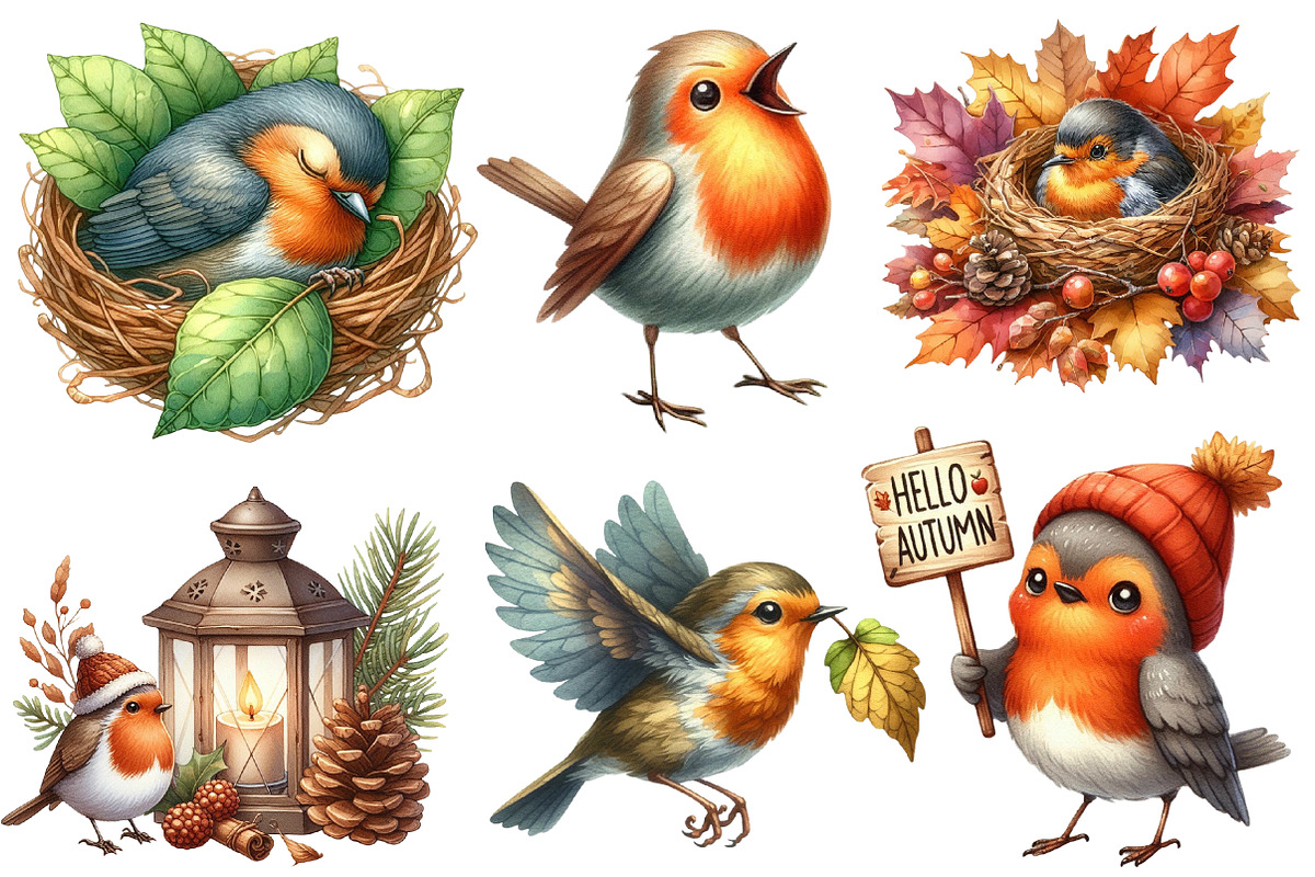 Autumn Robin Bird clipart, an Illustration by Designworld (Photo 2 of 7)