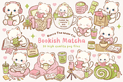 Bookish Matcha Cat Clipart, an Animal Illustration by Blumensdiary (Thumbnail 1 of 6)