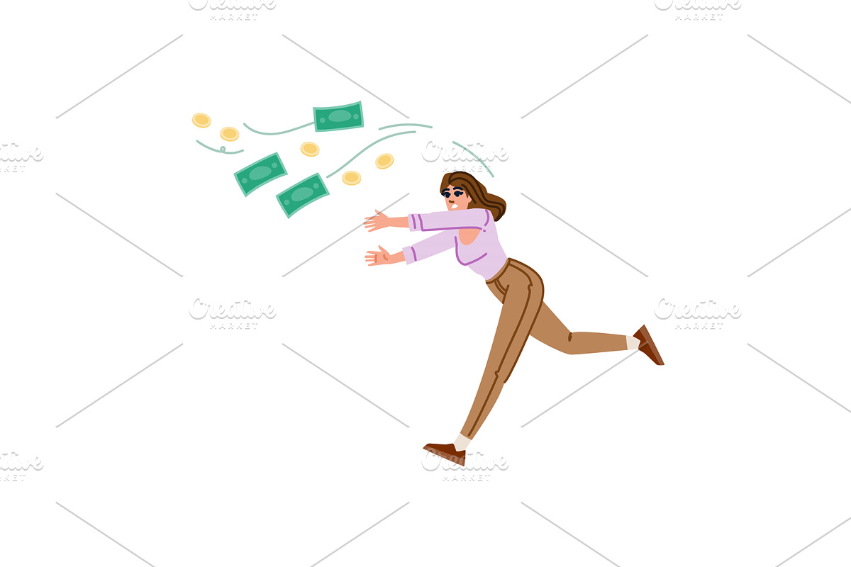 Woman chasing flying money, a Finance Illustration by pikepicture