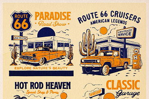 Classic Garage Vintage Illustrations, a Transportation Illustration by Bromz Studio
