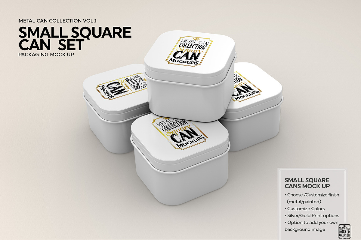 Small Square Cans Packaging Mockup, a Cups & Container Mockup by INCDesign (Photo 2 of 5)