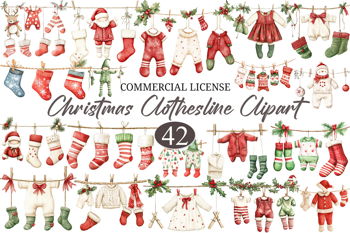 Christmas Clothesline Clipart PNG, a Seasonal Illustration by designcity5 (Photo 1 of 5)