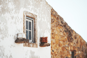 Rustic window with ceramic pots, an Architecture Photo by SkyNext