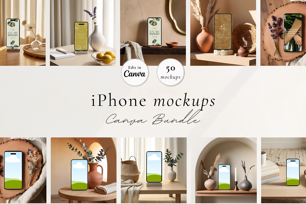 50 Aesthetic iPhone Canva Mockups, an iPhone Mockup by Matisse Studio (Photo 1 of 10)